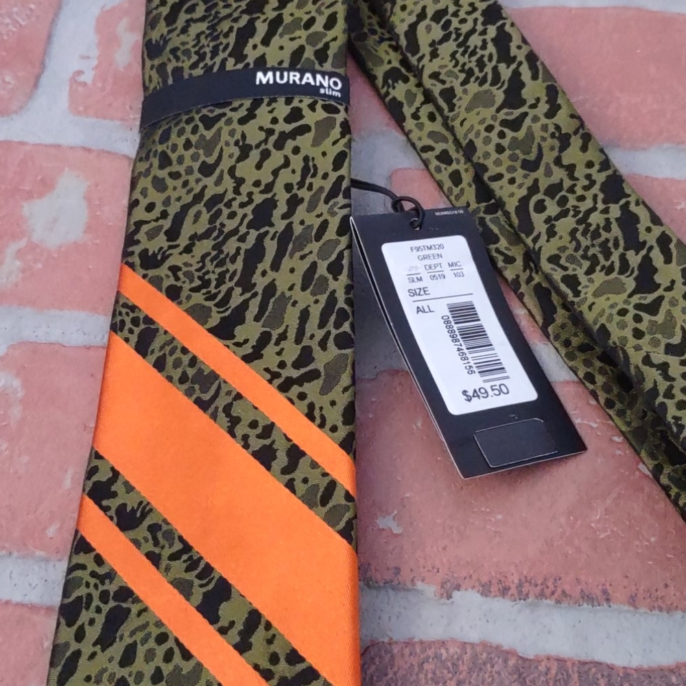 Murano Camouflage reflective NEON Bright orange MENS Silk tie slim CAMO NEW $49 - Picture 2 of 6